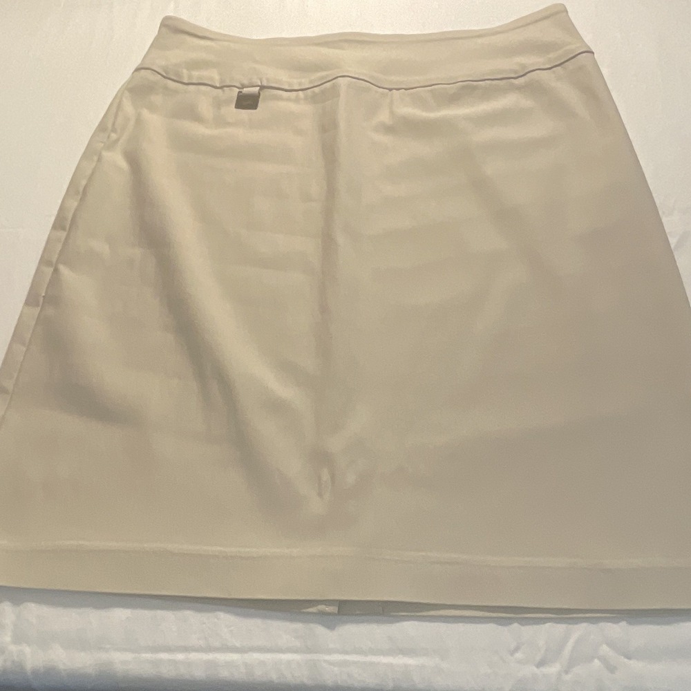 Lisette L Women's Beige Solid A-Line Short Skirt Size 8 Rayon Nylon Spandex